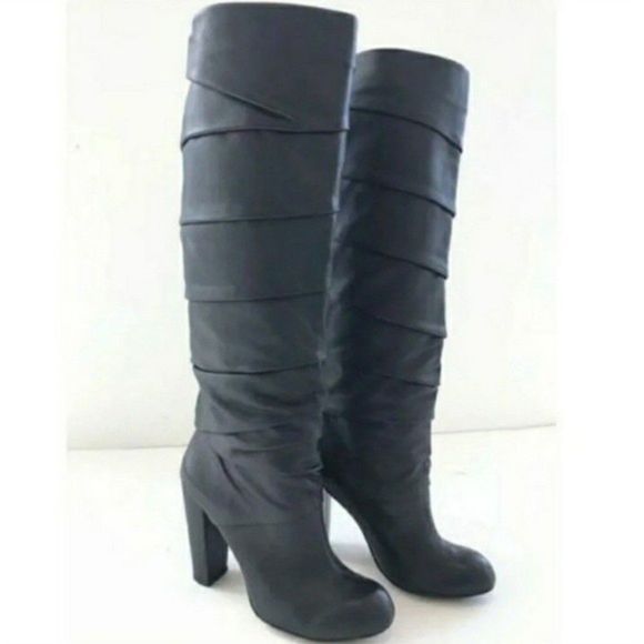 DESIGNER KNEE HIGH BOOTS LEATHER 4" HEEL SIZE 36 IT WOMENS 36 IT - Picture 7 of 10